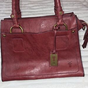 FRYE BURNT APPLE DEMI LEATHER SATCHEL Burgundy Brass Handbag Crossbody Strap